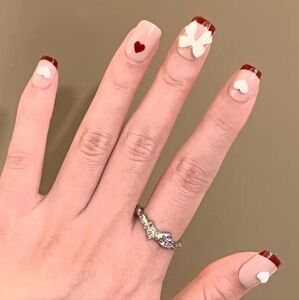 3D Hearts & Bows French Manicure Press On Nails